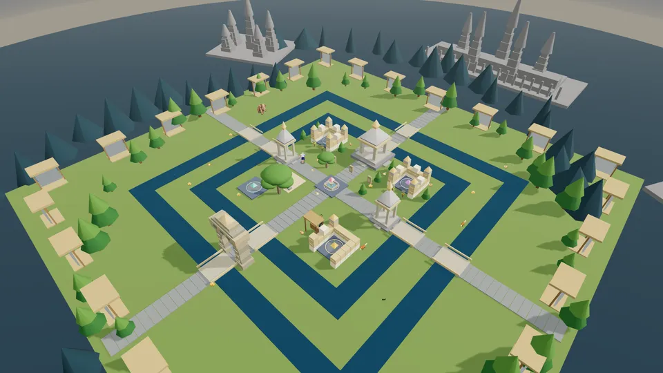 Aerial view of the five sanctuaries and moats